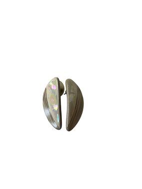 Vintage Iridescent Shell Stud Earrings Oval Mother of Pearl Look Silver Tone Ret